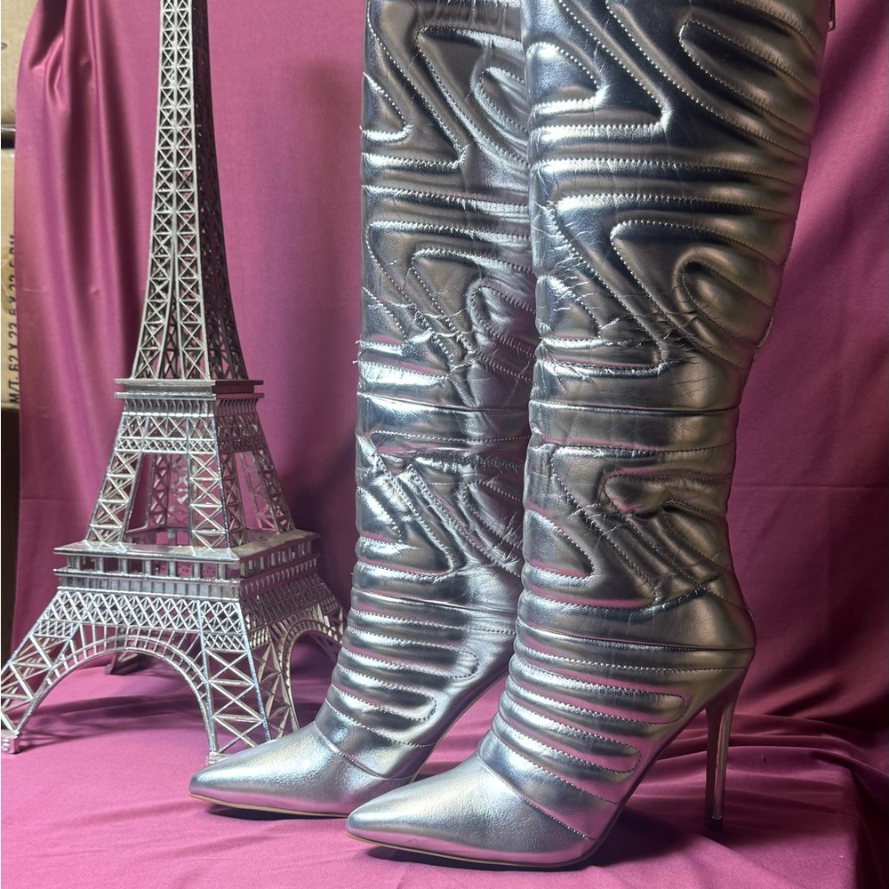 Glaze Metallic Silver Heeled Boots